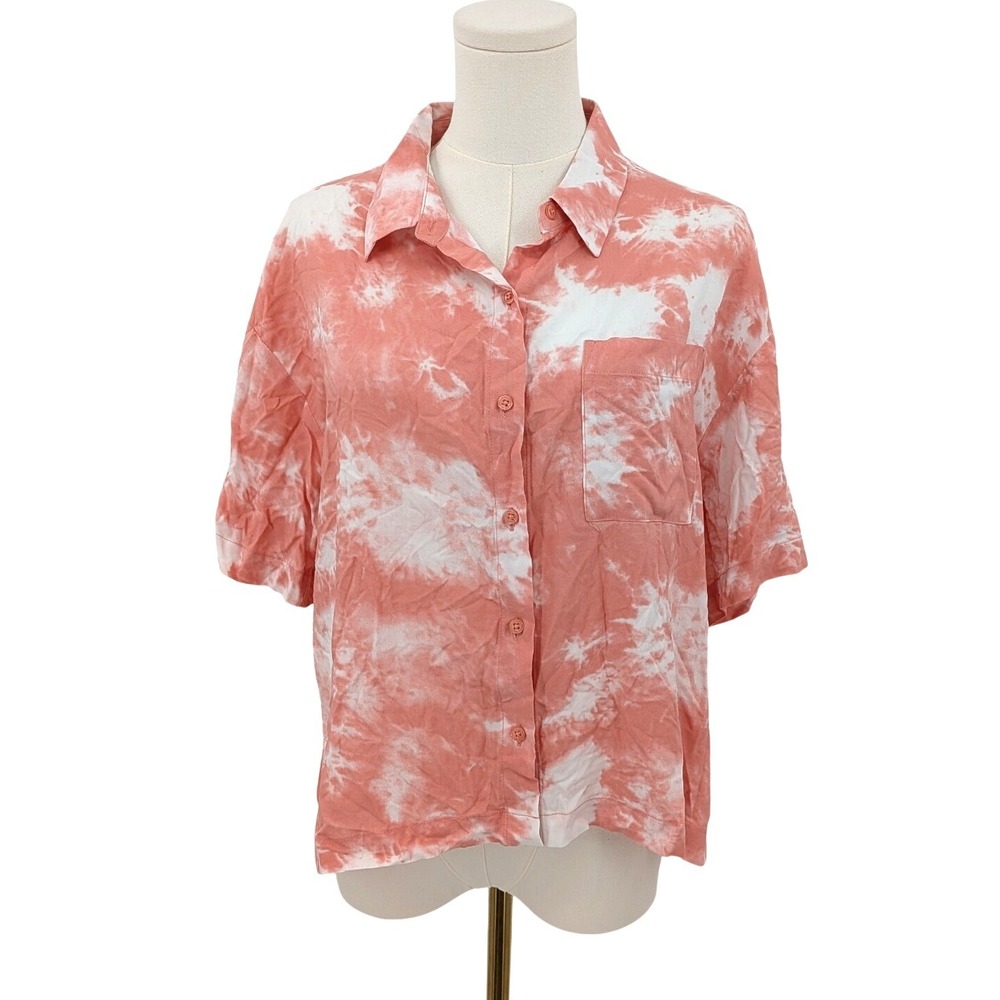 Forever 21 NWT Pink Tie Dye Button Up Shirt Short Sleeve Casual Summer M